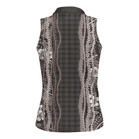 Hawaiian Art Flower Tribal with Lei Women Sleeveless Polo Shirt Palaka Pattern Grayscale LT03 - Polynesian Pride