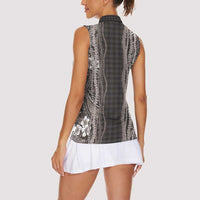Hawaiian Art Flower Tribal with Lei Women Sleeveless Polo Shirt Palaka Pattern Grayscale LT03 - Polynesian Pride