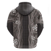 Hawaiian Art Flower Tribal with Lei Zip Hoodie Palaka Pattern Grayscale LT03 - Polynesian Pride