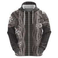 Hawaiian Art Flower Tribal with Lei Zip Hoodie Palaka Pattern Grayscale LT03 - Polynesian Pride