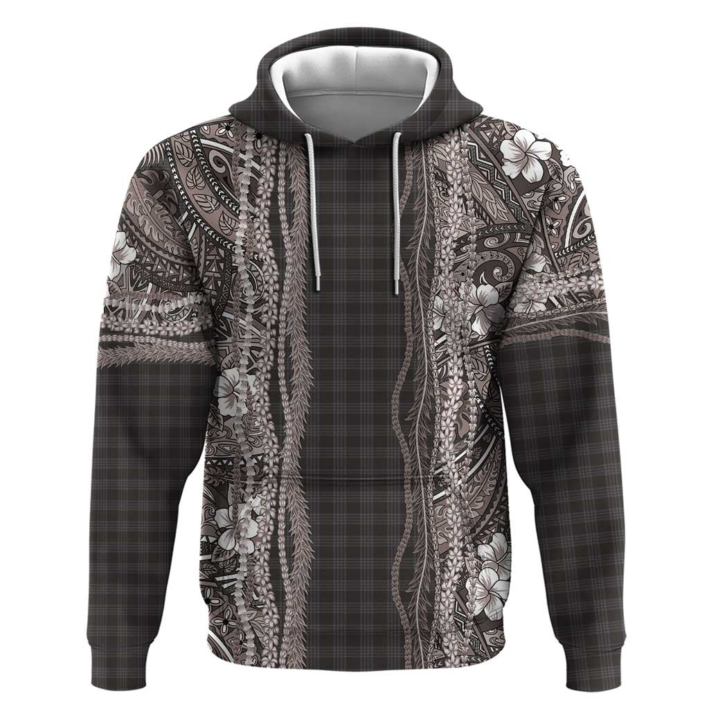 Hawaiian Art Flower Tribal with Lei Zip Hoodie Palaka Pattern Grayscale LT03 Pullover Hoodie Gray - Polynesian Pride