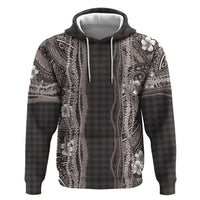 Hawaiian Art Flower Tribal with Lei Zip Hoodie Palaka Pattern Grayscale LT03 Pullover Hoodie Gray - Polynesian Pride