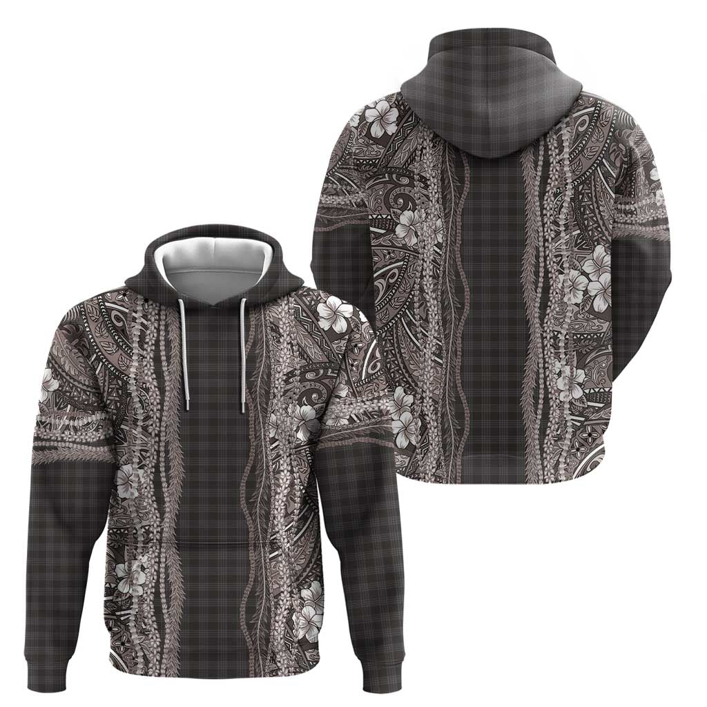 Hawaiian Art Flower Tribal with Lei Zip Hoodie Palaka Pattern Grayscale LT03 - Polynesian Pride