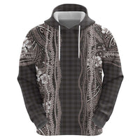 Hawaiian Art Flower Tribal with Lei Zip Hoodie Palaka Pattern Grayscale LT03 - Polynesian Pride