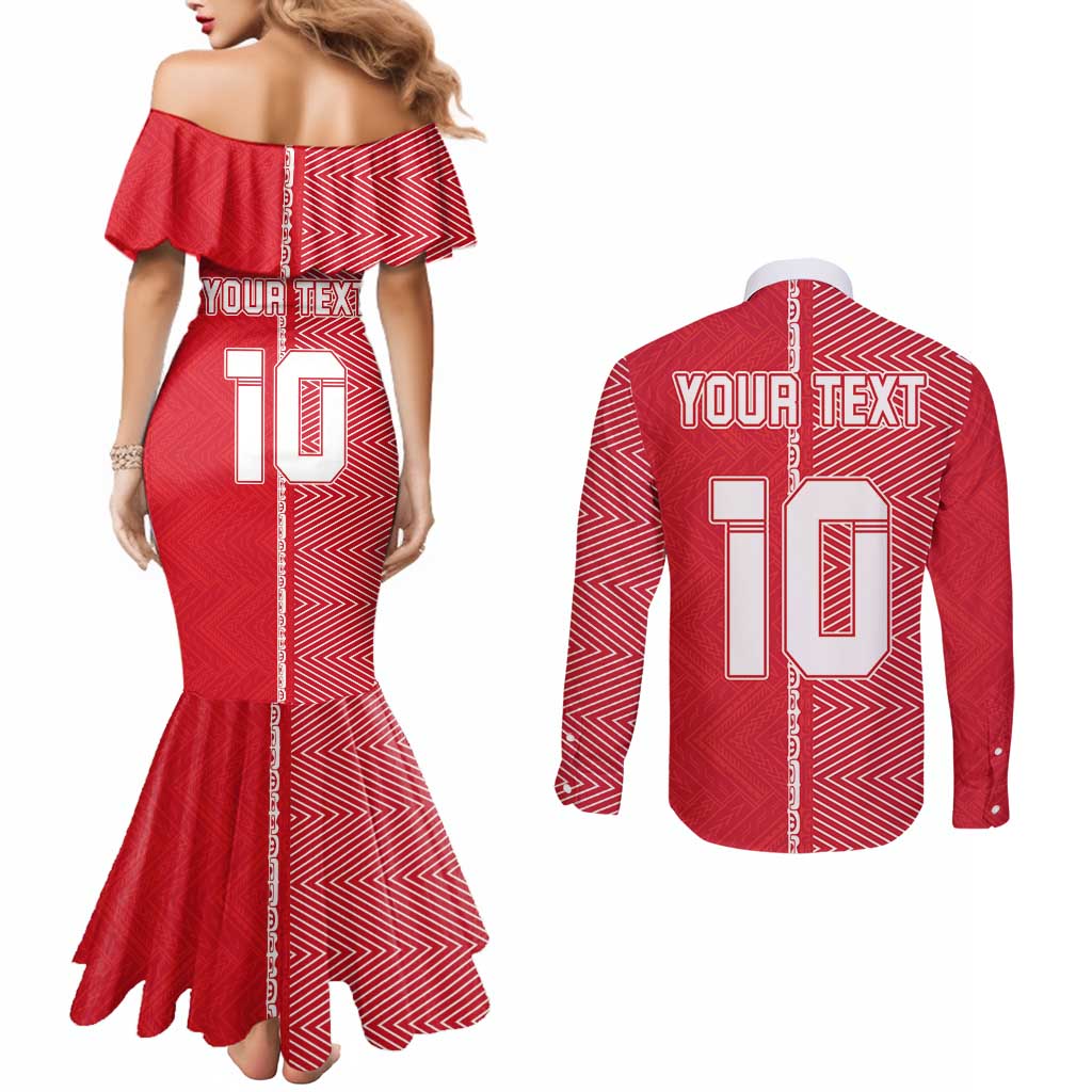 Custom Tahiti Football-Iron Warriors Couples Matching Mermaid Dress and Long Sleeve Button Shirt
