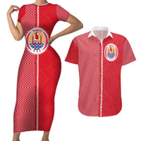 Custom Tahiti Football-Iron Warriors Couples Matching Short Sleeve Bodycon Dress and Hawaiian Shirt