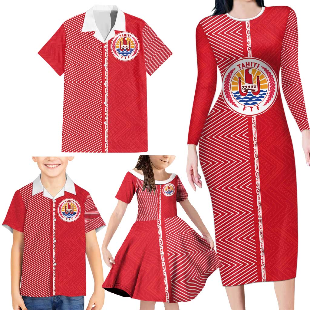 Custom Tahiti Football-Iron Warriors Family Matching Long Sleeve Bodycon Dress and Hawaiian Shirt