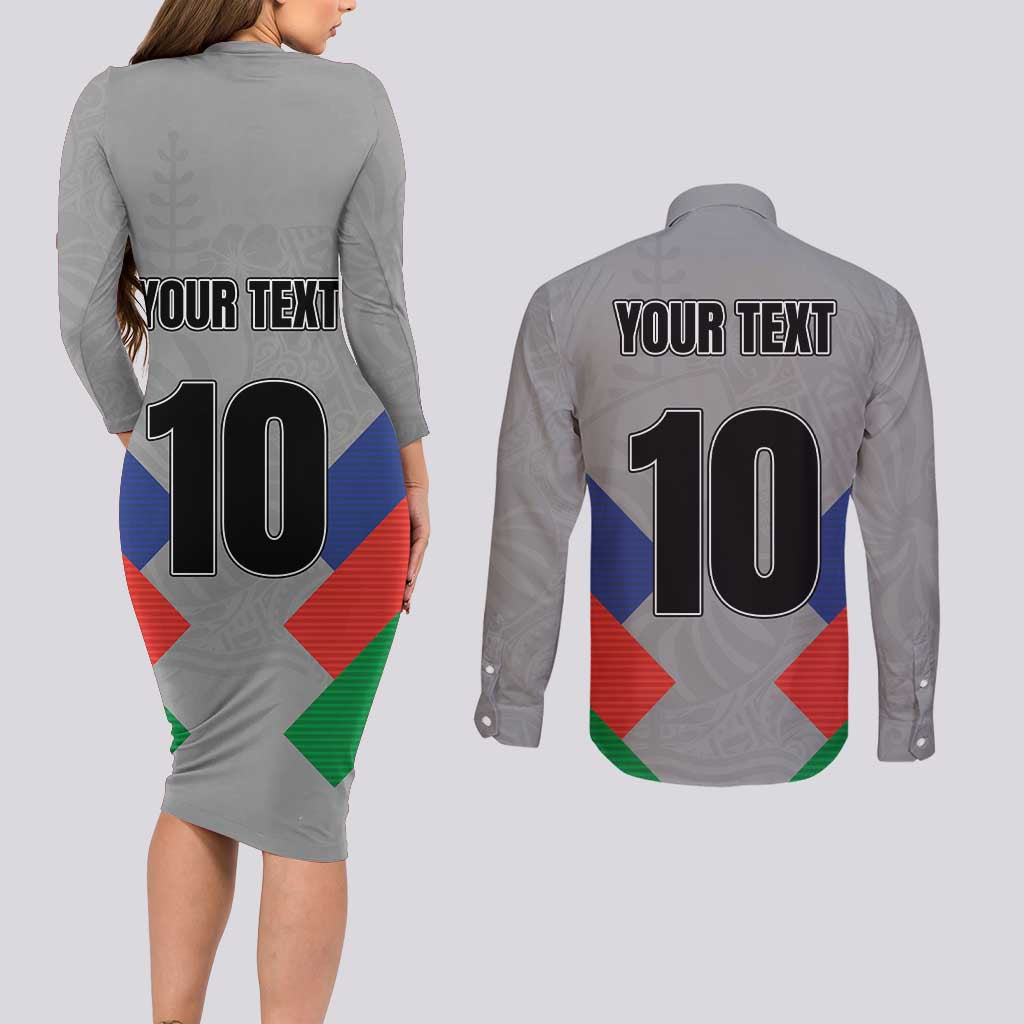 Custom New Caledonia-The Kagus Couples Matching Long Sleeve Bodycon Dress and Long Sleeve Button Shirt