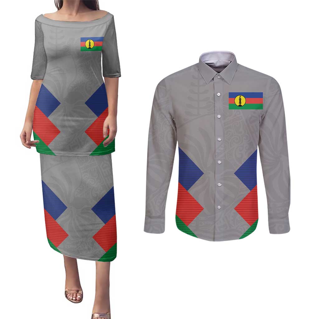 Custom New Caledonia-The Kagus Couples Matching Puletasi and Long Sleeve Button Shirt