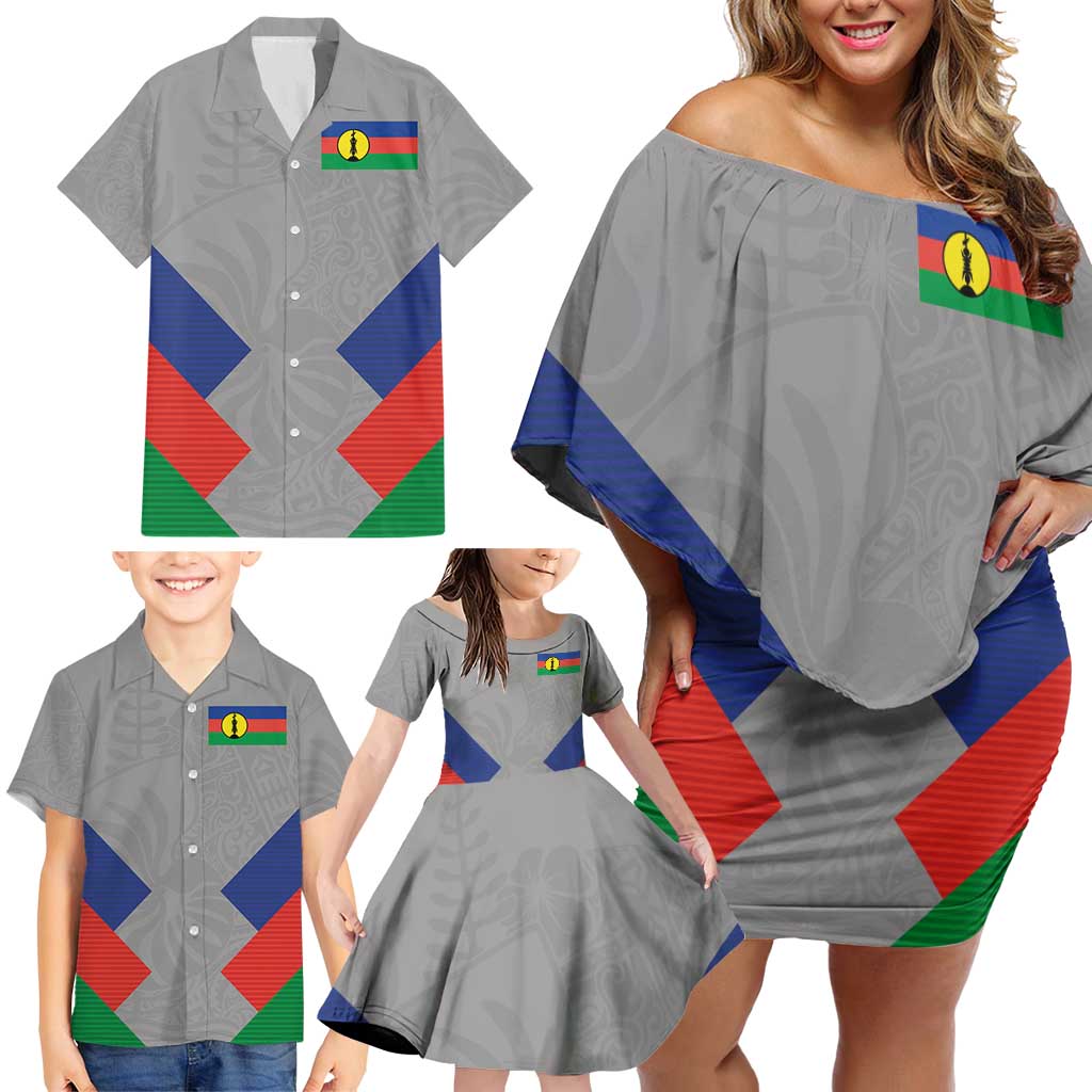 Custom New Caledonia-The Kagus Family Matching Off Shoulder Short Dress and Hawaiian Shirt