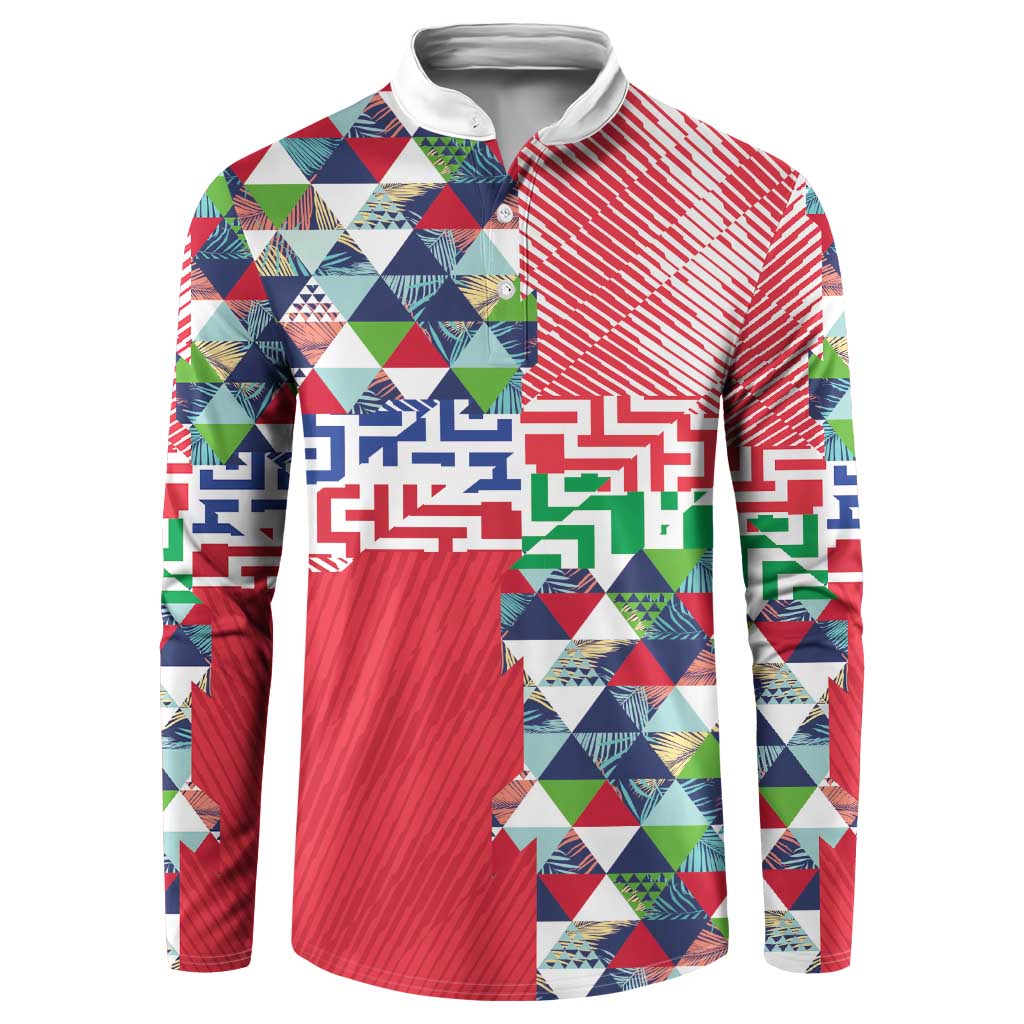 Hawaiian Floral Kakau Tropical Leaves-Sporty Style Button Sweatshirt LT03 Art - Polynesian Pride