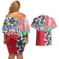 Hawaiian Floral Kakau Tropical Leaves-Sporty Style Couples Matching Off Shoulder Short Dress and Hawaiian Shirt
