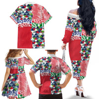 Hawaiian Floral Kakau Tropical Leaves-Sporty Style Family Matching Off The Shoulder Long Sleeve Dress and Hawaiian Shirt