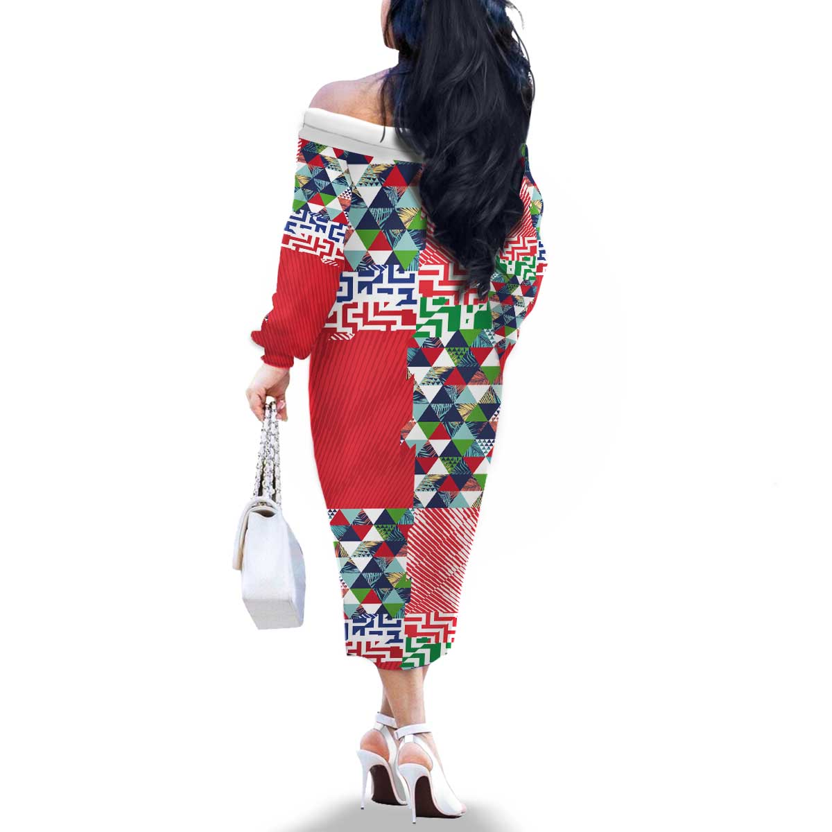 Hawaiian Floral Kakau Tropical Leaves-Sporty Style Family Matching Off The Shoulder Long Sleeve Dress and Hawaiian Shirt