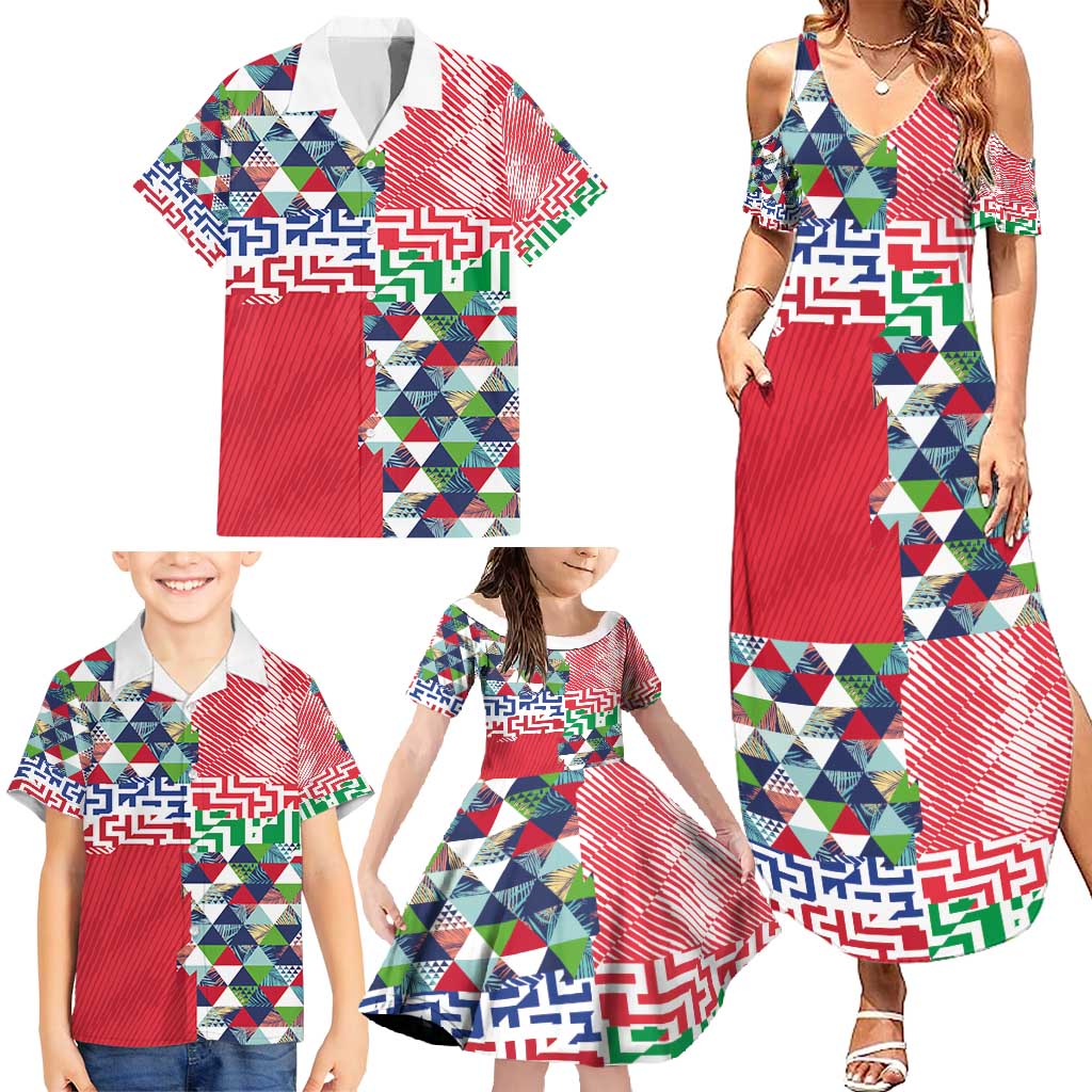 Hawaiian Floral Kakau Tropical Leaves-Sporty Style Family Matching Summer Maxi Dress and Hawaiian Shirt