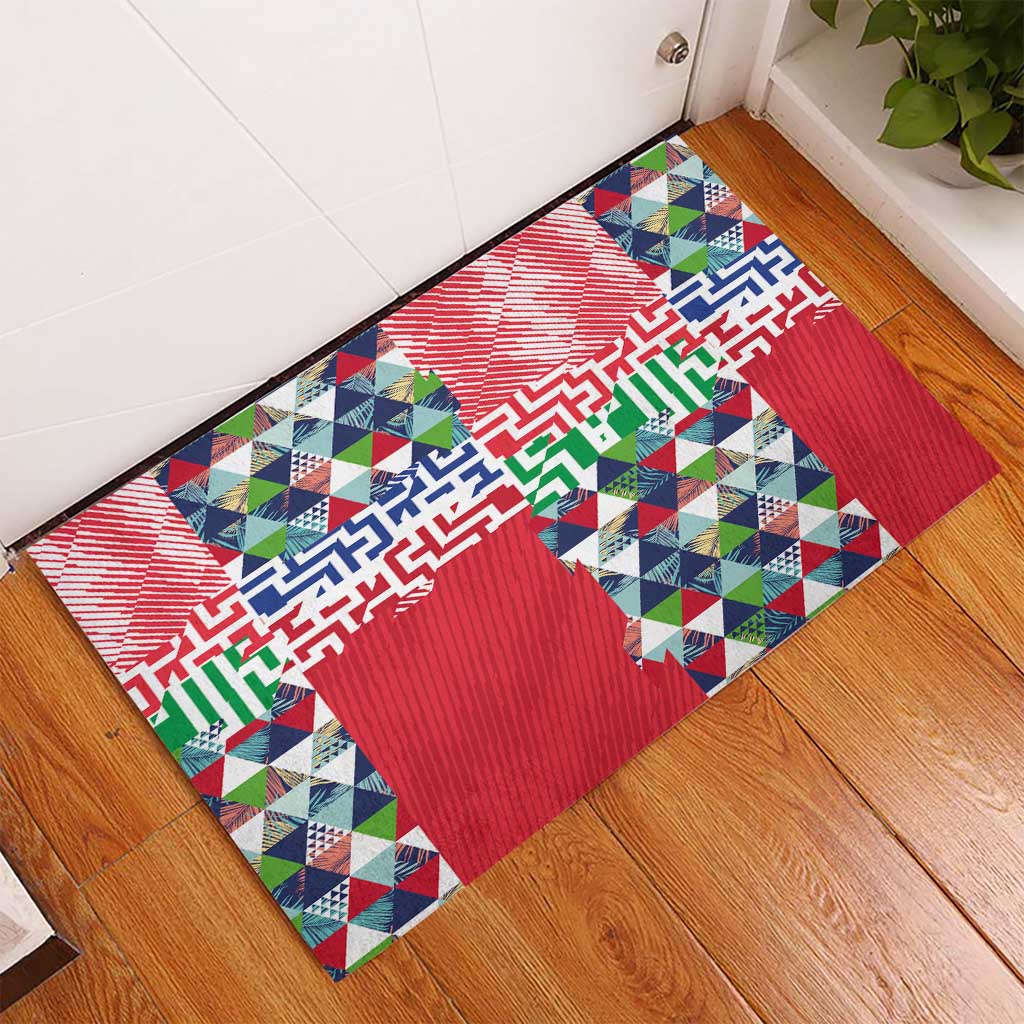 Hawaiian Floral Kakau Tropical Leaves-Sporty Style Rubber Doormat LT03 - Polynesian Pride