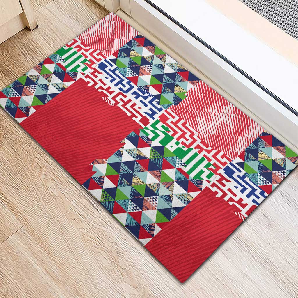 Hawaiian Floral Kakau Tropical Leaves-Sporty Style Rubber Doormat LT03 - Polynesian Pride
