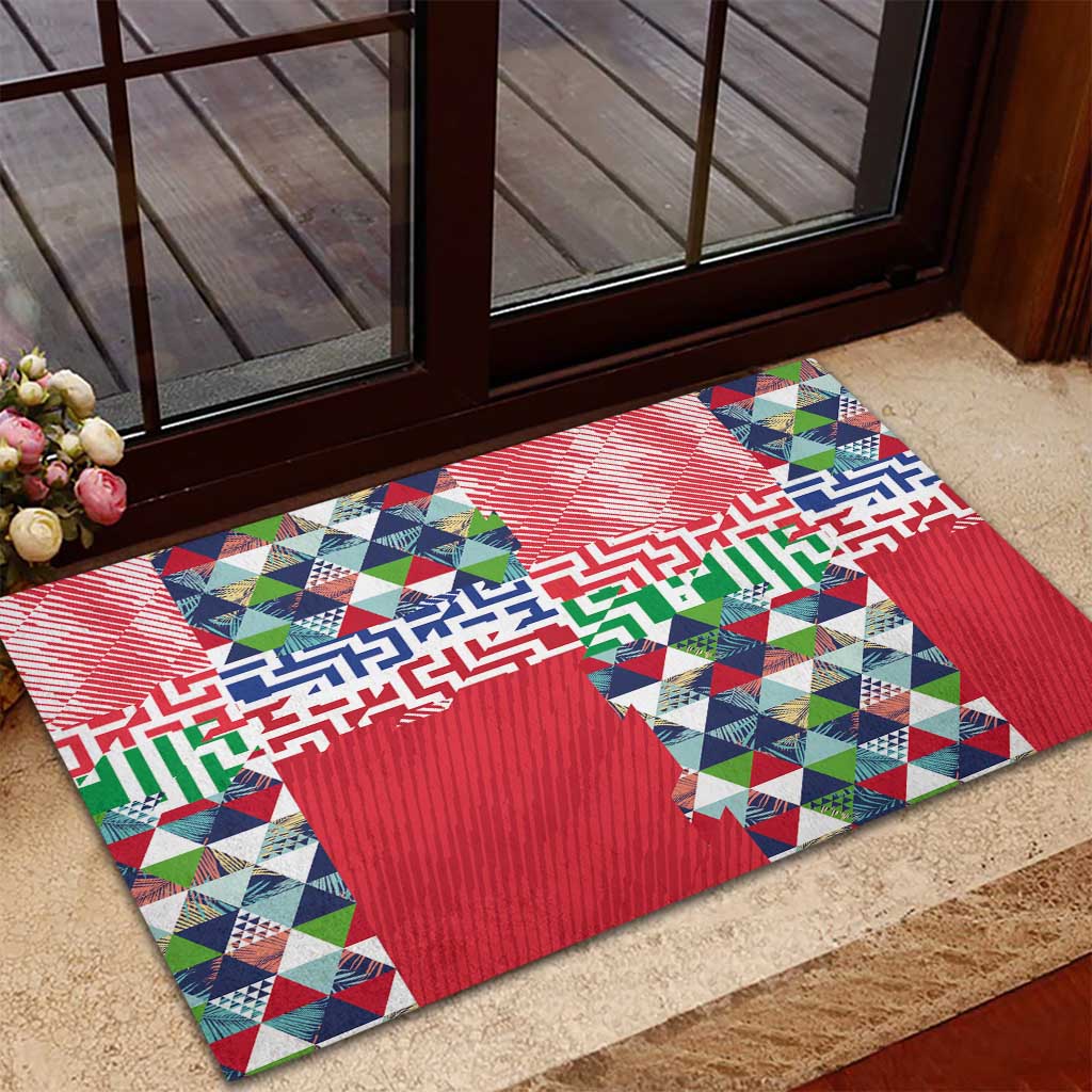 Hawaiian Floral Kakau Tropical Leaves-Sporty Style Rubber Doormat LT03 - Polynesian Pride
