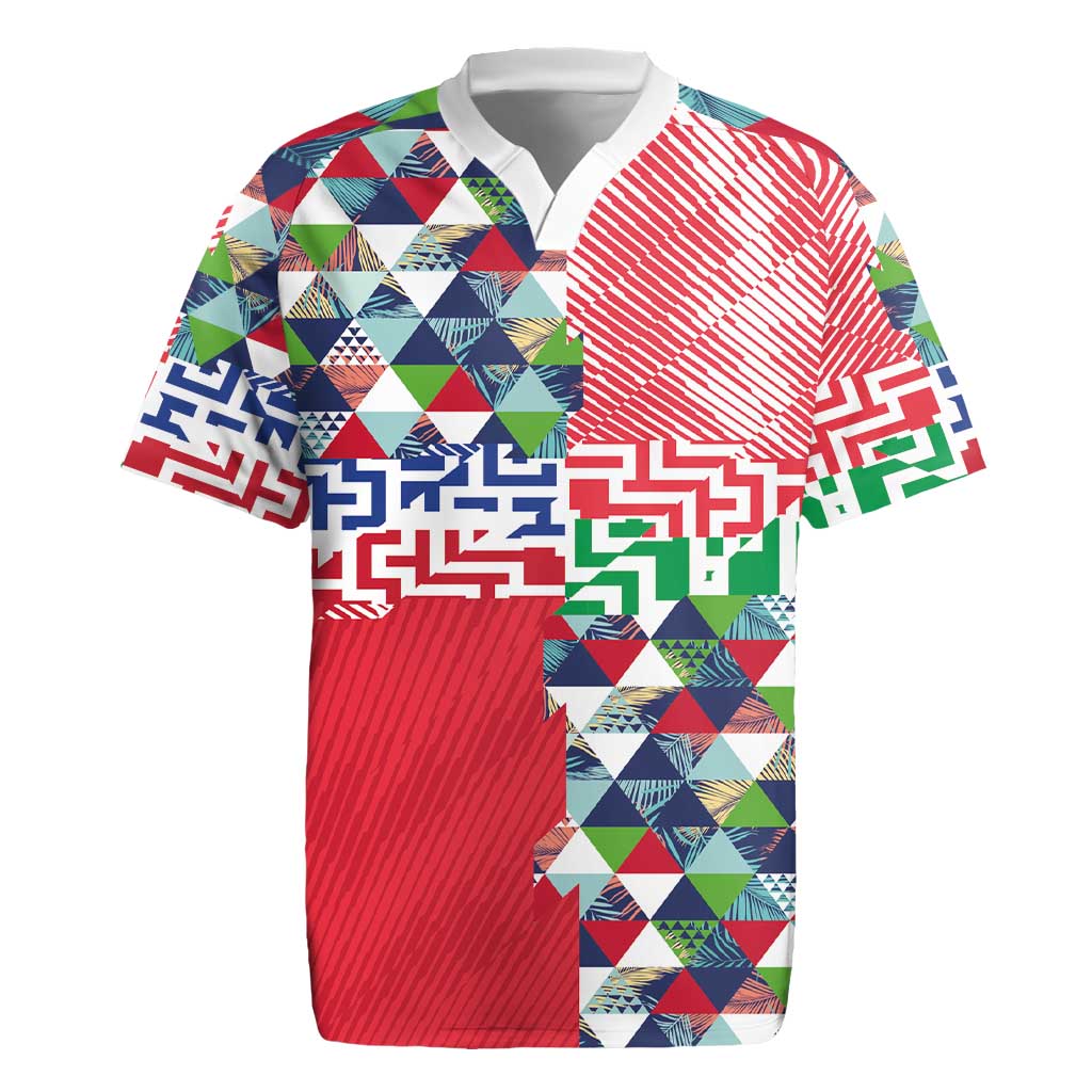 Hawaiian Floral Kakau Tropical Leaves-Sporty Style Rugby Jersey
