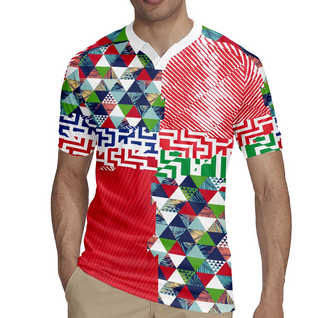 Hawaiian Floral Kakau Tropical Leaves-Sporty Style Rugby Jersey