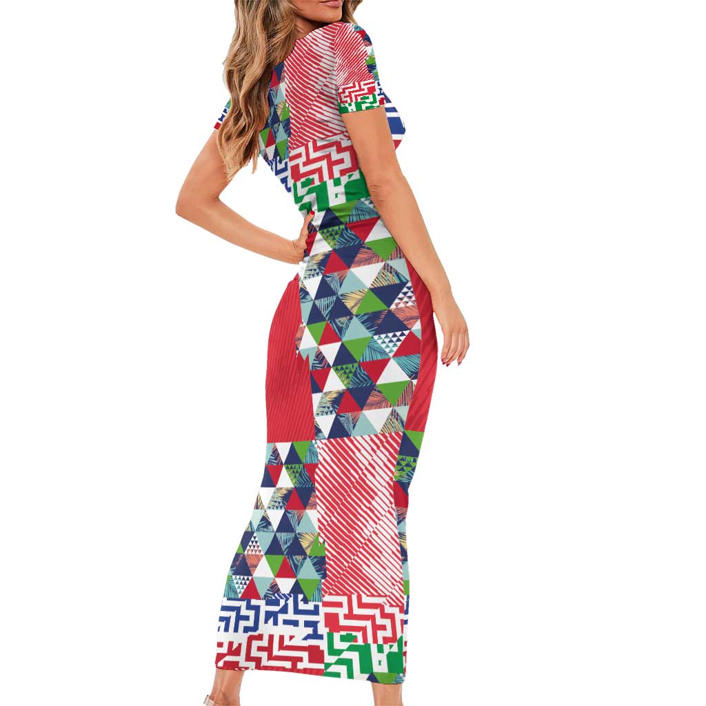 Hawaiian Floral Kakau Tropical Leaves-Sporty Style Short Sleeve Bodycon Dress