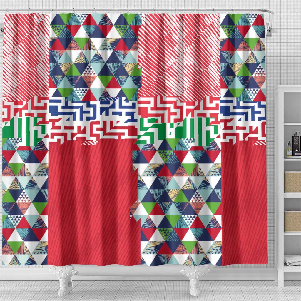 Hawaiian Floral Kakau Tropical Leaves-Sporty Style Shower Curtain