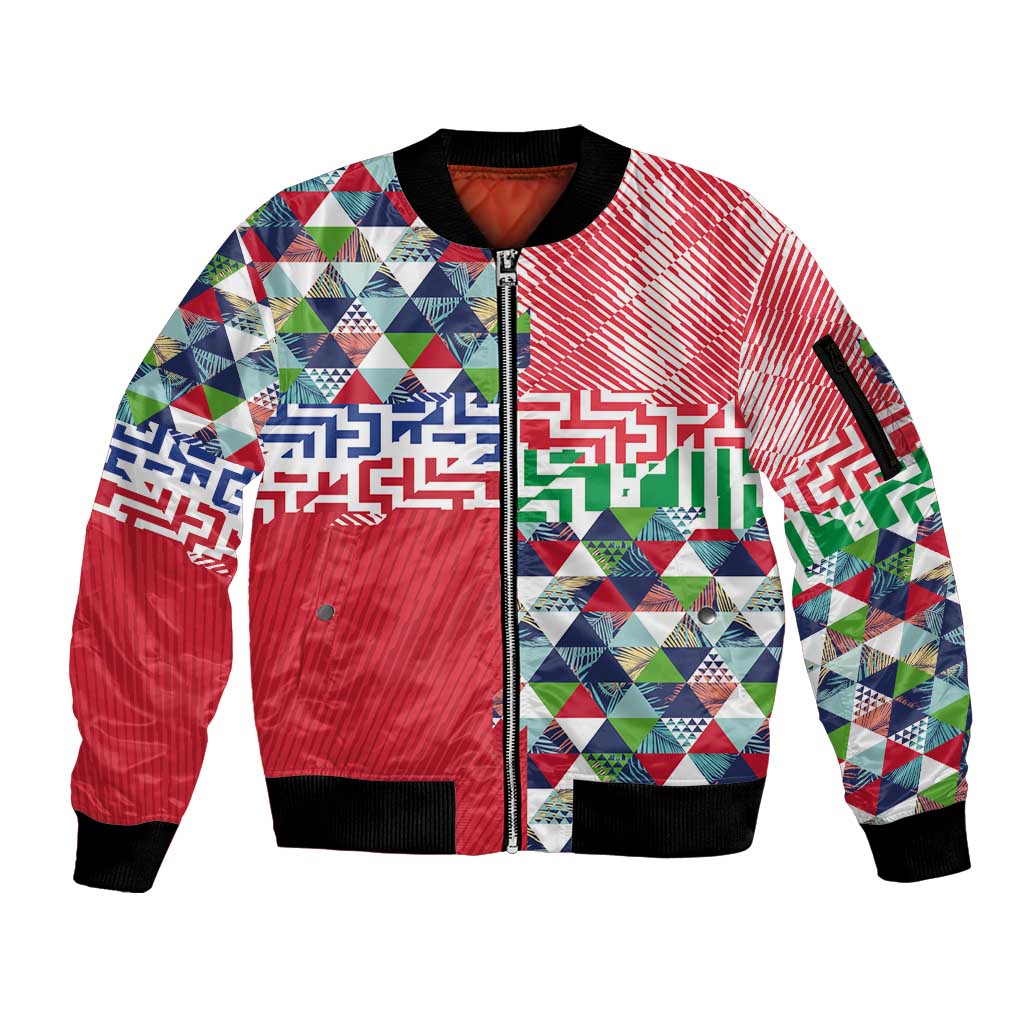 Hawaiian Floral Kakau Tropical Leaves-Sporty Style Sleeve Zip Bomber Jacket