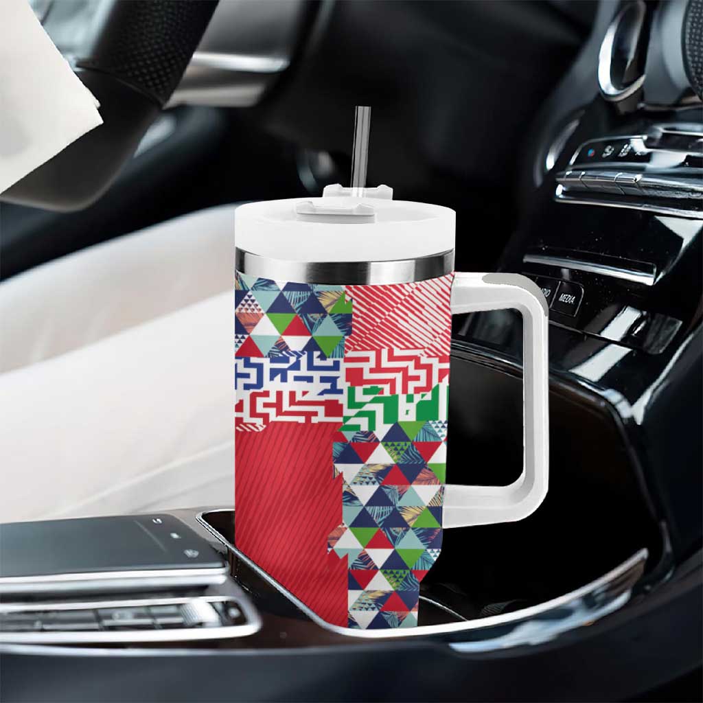 Hawaiian Floral Kakau Tropical Leaves-Sporty Style Tumbler With Handle LT03 - Polynesian Pride