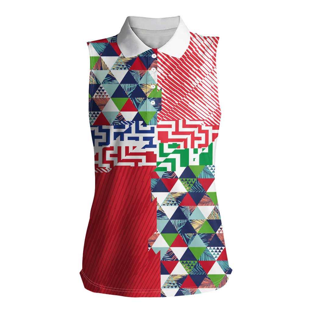 Hawaiian Floral Kakau Tropical Leaves-Sporty Style Women Sleeveless Polo Shirt