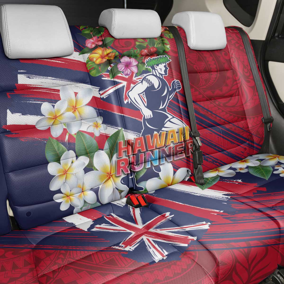 Hawaii Runner-Kakau Art with Lei and Plumeria Back Car Seat Cover