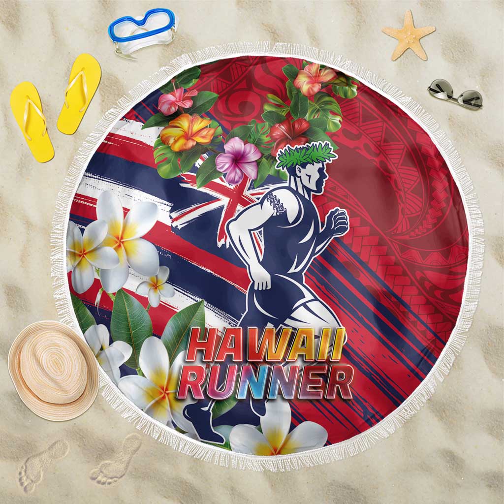 Hawaii Runner-Kakau Art with Lei and Plumeria Beach Blanket