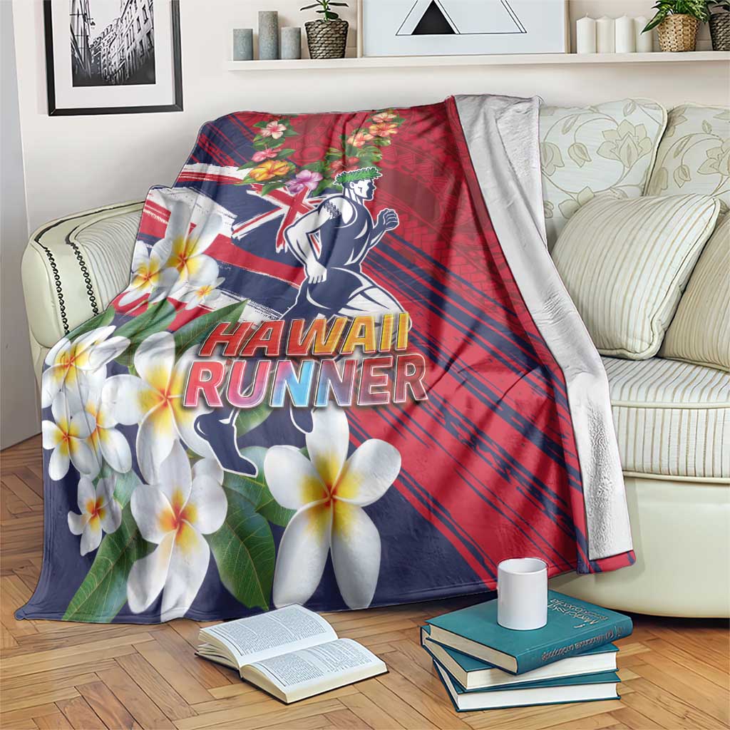 Hawaii Runner-Kakau Art with Lei and Plumeria Blanket LT03 Red-Blue - Polynesian Pride