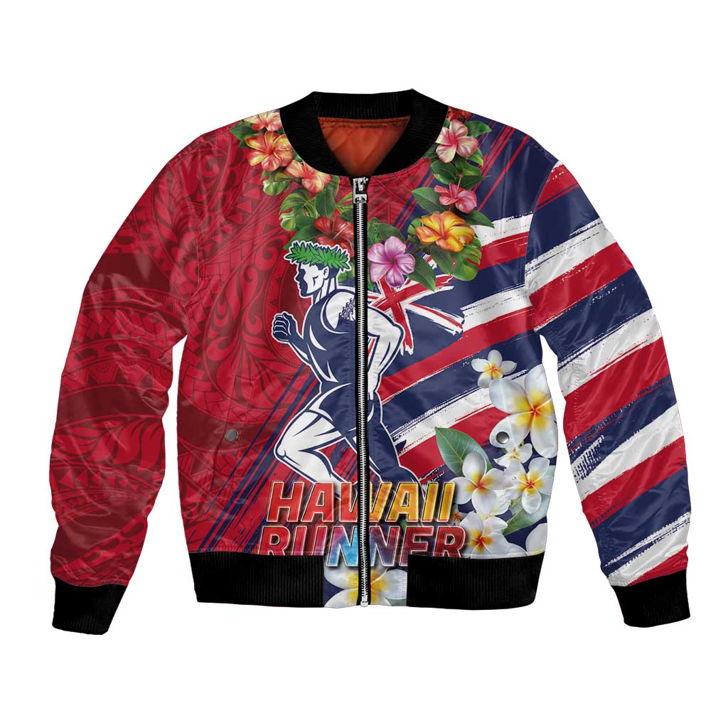 Hawaii Runner-Kakau Art with Lei and Plumeria Bomber Jacket