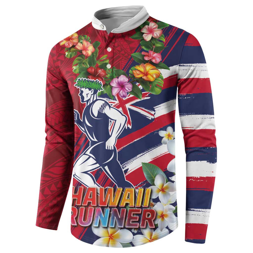 Hawaii Runner-Kakau Art with Lei and Plumeria Button Sweatshirt LT03 - Polynesian Pride