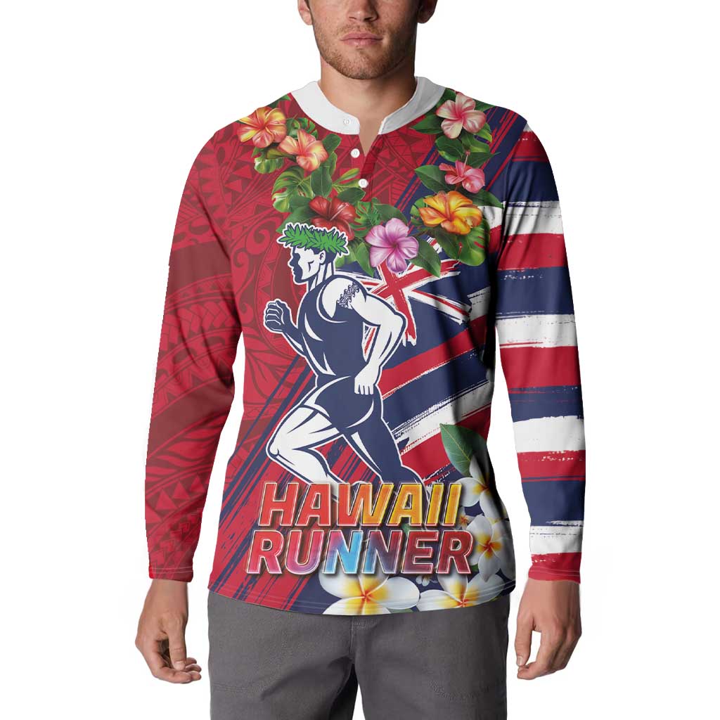 Hawaii Runner-Kakau Art with Lei and Plumeria Button Sweatshirt LT03 - Polynesian Pride
