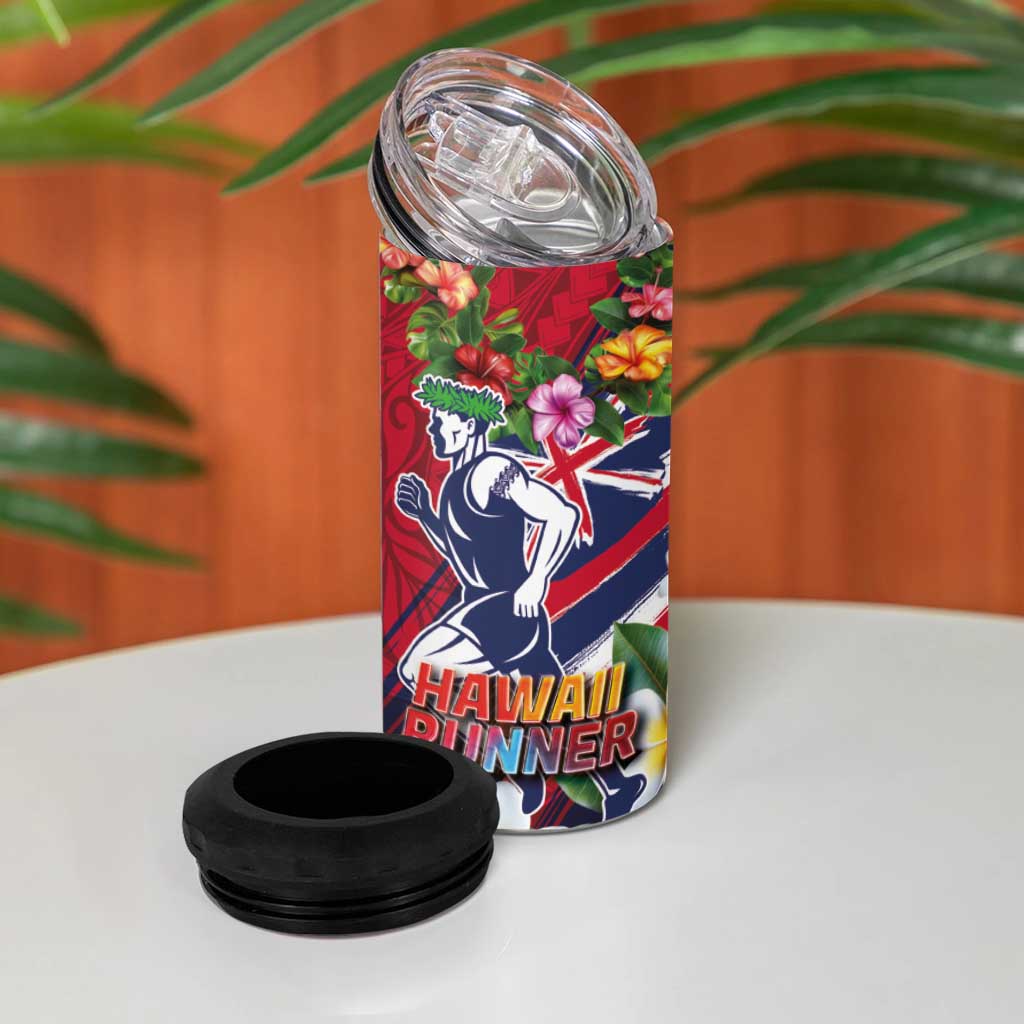 Hawaii Runner-Kakau Art with Lei and Plumeria 4 in 1 Can Cooler Tumbler