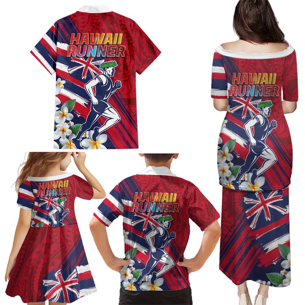 Hawaii Runner-Kakau Art with Lei and Plumeria Family Matching Puletasi and Hawaiian Shirt
