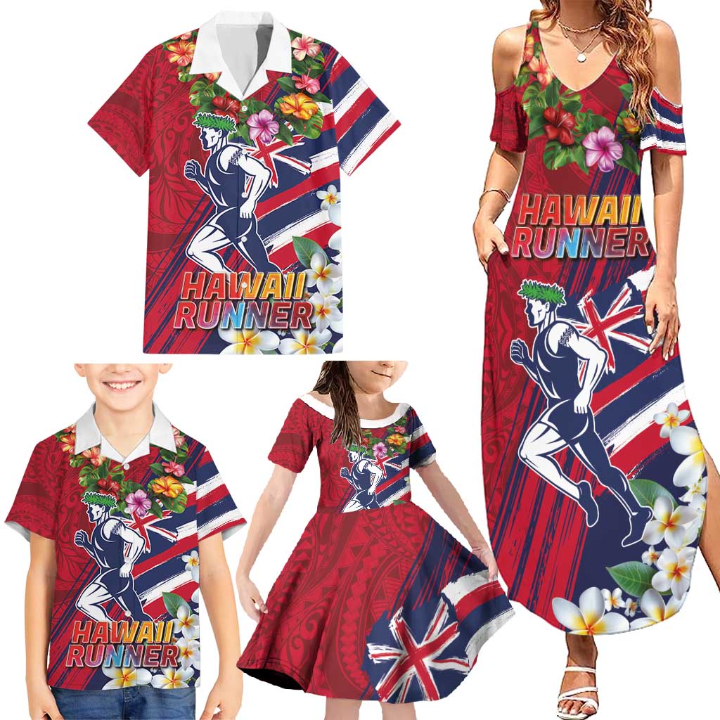 Hawaii Runner-Kakau Art with Lei and Plumeria Family Matching Summer Maxi Dress and Hawaiian Shirt