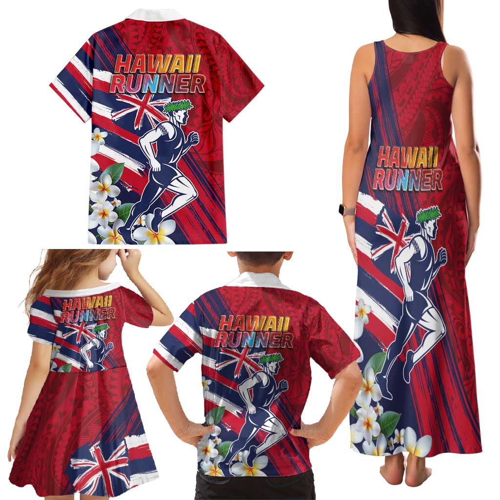 Hawaii Runner-Kakau Art with Lei and Plumeria Family Matching Tank Maxi Dress and Hawaiian Shirt
