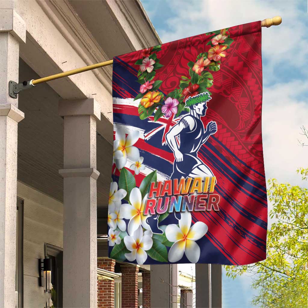 Hawaii Runner-Kakau Art with Lei and Plumeria Garden Flag LT03 House Flag Red-Blue - Polynesian Pride