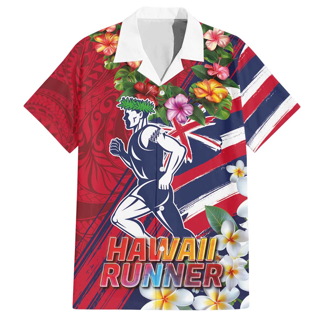 Hawaii Runner-Kakau Art with Lei and Plumeria Hawaiian Shirt LT03 Red-Blue - Polynesian Pride