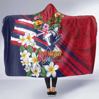 Hawaii Runner-Kakau Art with Lei and Plumeria Hooded Blanket LT03 One Size Red-Blue - Polynesian Pride