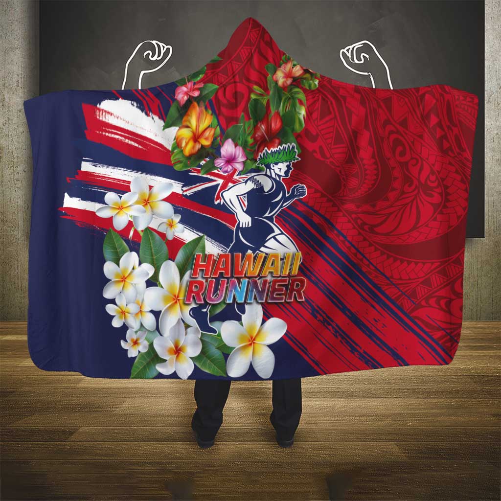 Hawaii Runner-Kakau Art with Lei and Plumeria Hooded Blanket LT03 - Polynesian Pride
