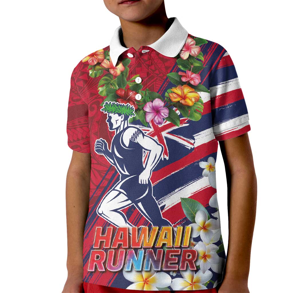 Hawaii Runner-Kakau Art with Lei and Plumeria Kid Polo Shirt