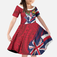 Hawaii Runner-Kakau Art with Lei and Plumeria Kid Short Sleeve Dress