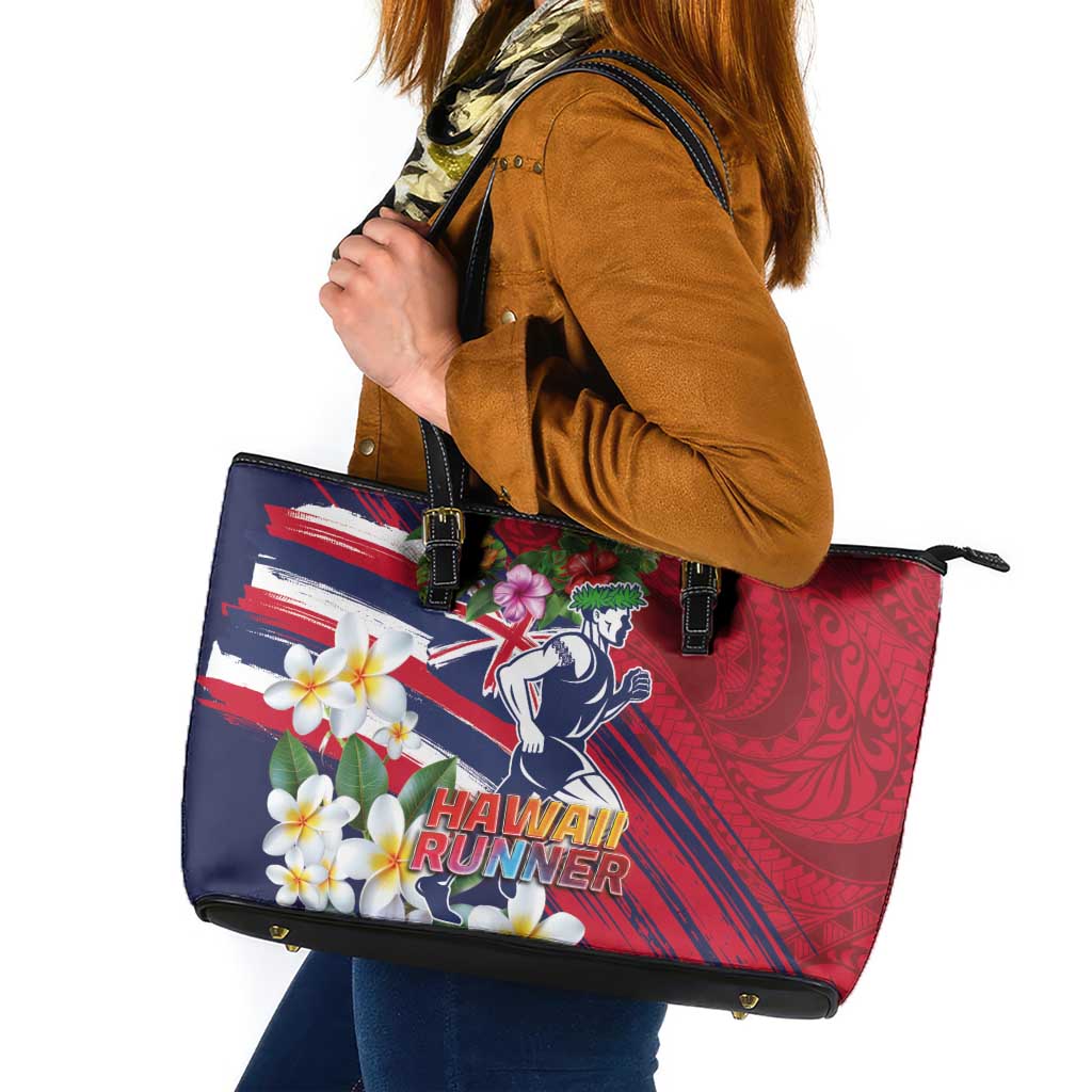 Hawaii Runner-Kakau Art with Lei and Plumeria Leather Tote Bag
