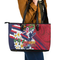 Hawaii Runner-Kakau Art with Lei and Plumeria Leather Tote Bag