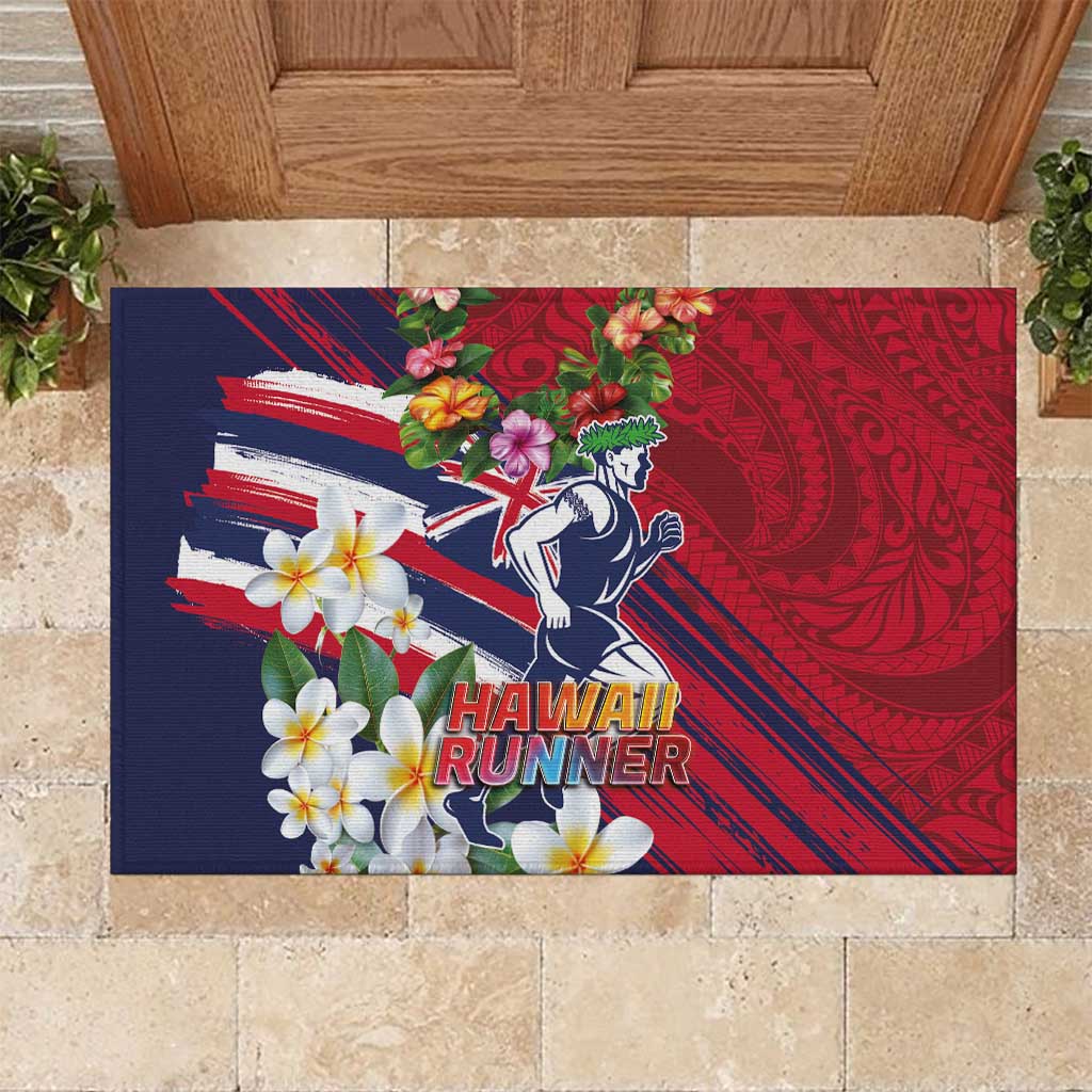Hawaii Runner-Kakau Art with Lei and Plumeria Rubber Doormat LT03 Red-Blue - Polynesian Pride