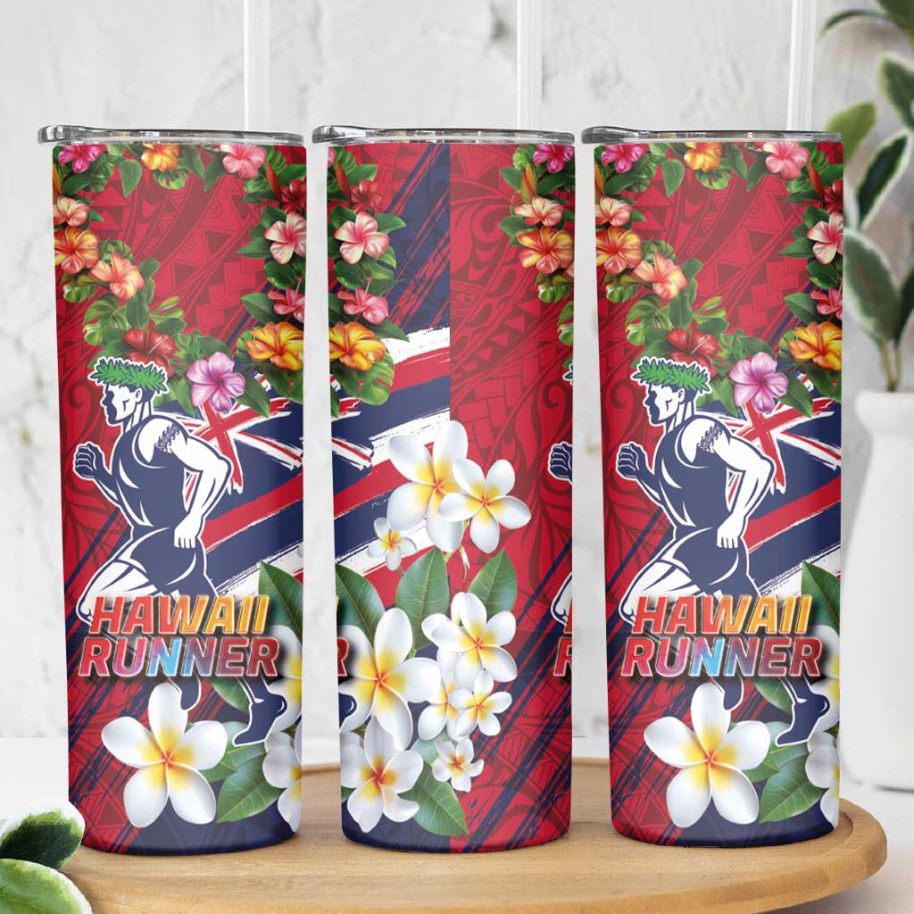 Hawaii Runner-Kakau Art with Lei and Plumeria Skinny Tumbler