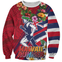 Hawaii Runner-Kakau Art with Lei and Plumeria Sweatshirt LT03 Unisex Red-Blue - Polynesian Pride